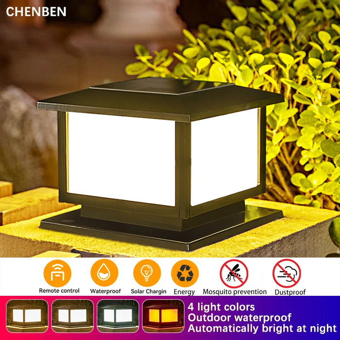 LED Solar Pillar Light Waterproof Solar Lights Outdoor Timed Remote Control Garden Sunlight for Fence Pathway Outdoor Decor Lamp