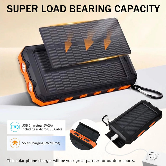 20000mAh Solar Charger for Cell Phone Portable Solar Power Bank Dual 5V USB Ports 2 LED Light Flashlight for Outdoor Camping Hik