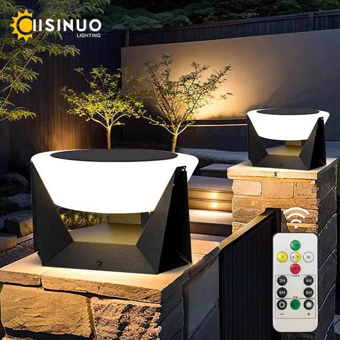 Solar Post Light Outdoor Column Pillar Light 3000K IP65 Garden Landscape Lighting for Patio Fence Cap Deck Flat Surface Fixtures