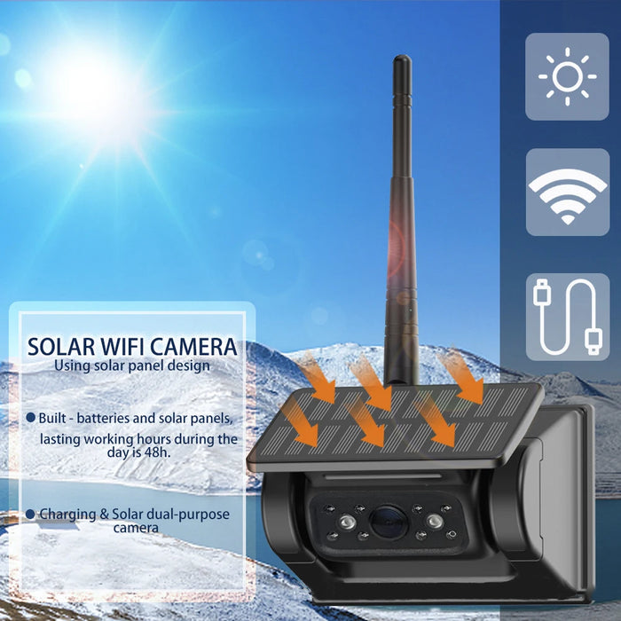 Solar Powered Reverse Camera, WIFI Wireless Camera, Car Mounted Camera, Magnetic Suction Camera Suitable for RVs and Trucks