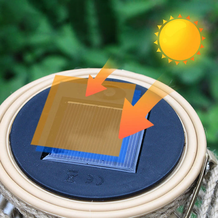 Solar Imitation Rattan Lantern Outdoor Solar Light Hanging Decorative Candle Lights Solar Powered Bamboo Lamp Garden Decoration