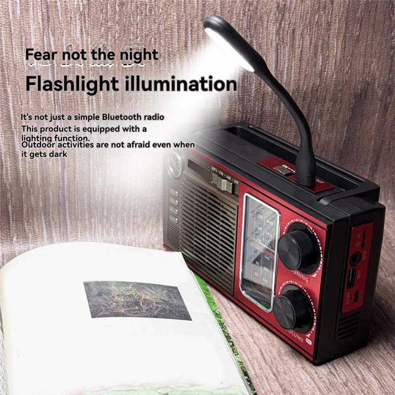 ABAC-Outdoor Emergency FM AM SW Radio Full Band Solar Radio High Sensitivity Receiver With LED BT Speaker