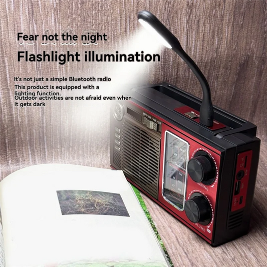 ABAC-Outdoor Emergency FM AM SW Radio Full Band Solar Radio High Sensitivity Receiver With LED BT Speaker