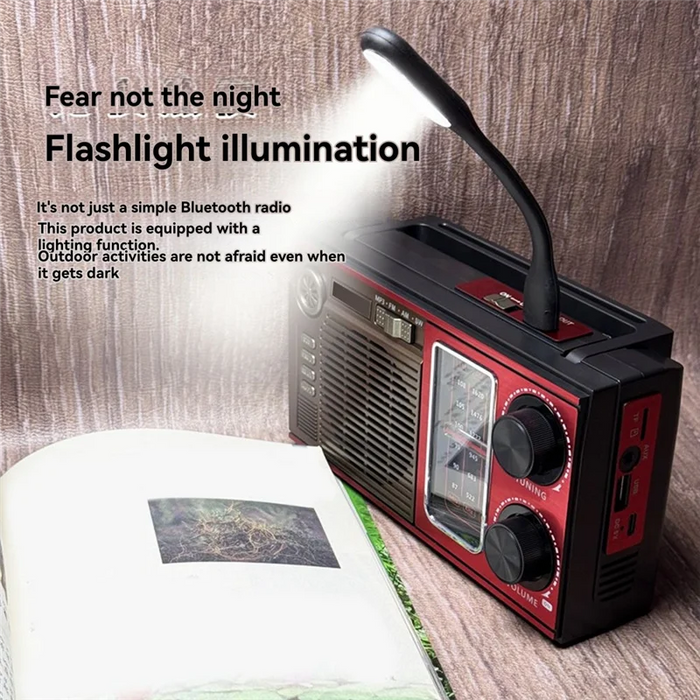 ABAC-Outdoor Emergency FM AM SW Radio Full Band Solar Radio High Sensitivity Receiver With LED BT Speaker
