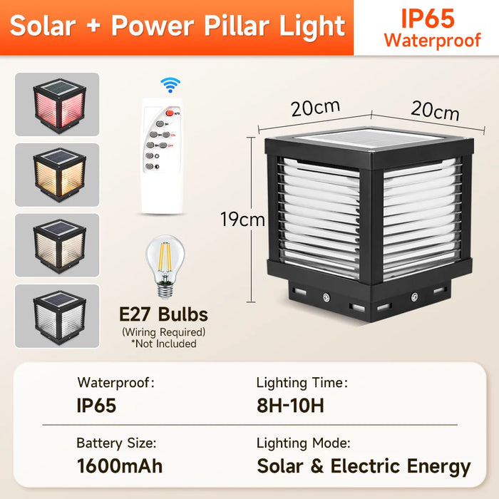 LED Solar Pillar Lights Replaceable Bulb Outdoor Solar Garden Lamps Connect Electricity Sunlight for Fence Pathway Outdoor Decor