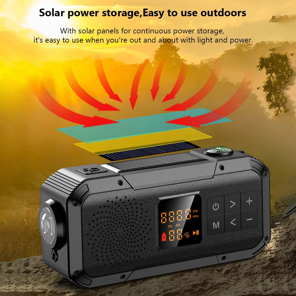 AM/FM/WB/NOAA Emergency Radio Hand Crank Solar Powered Radio Multifunction Weather Radio with BT Flashlight SOS for Outdoor