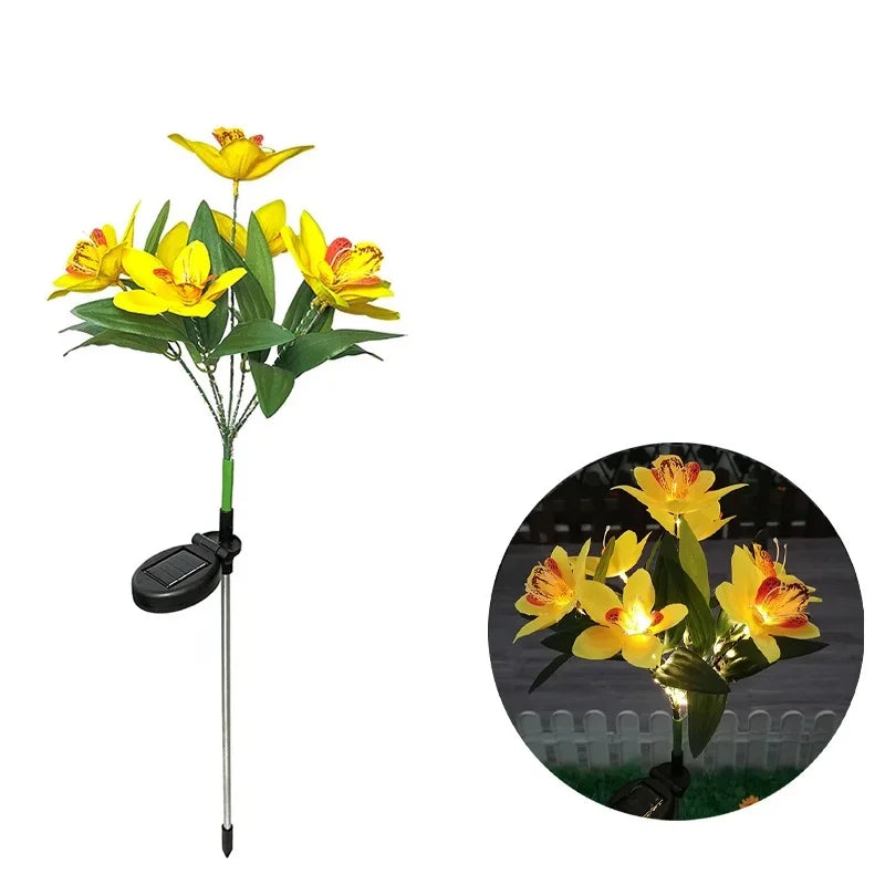 Flower Solar Lights Outdoor Garden, LED Solar Flower Lights with 7 Orchid Flower Solar Stake Lights for Courtyard Pathway lights