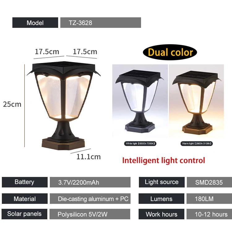 Simple Solar Column Pillar Light Outdoor LED Post Deck Cap Fence Landscape Lamp Waterproof Decor Garden Gate Solar Power Lamp