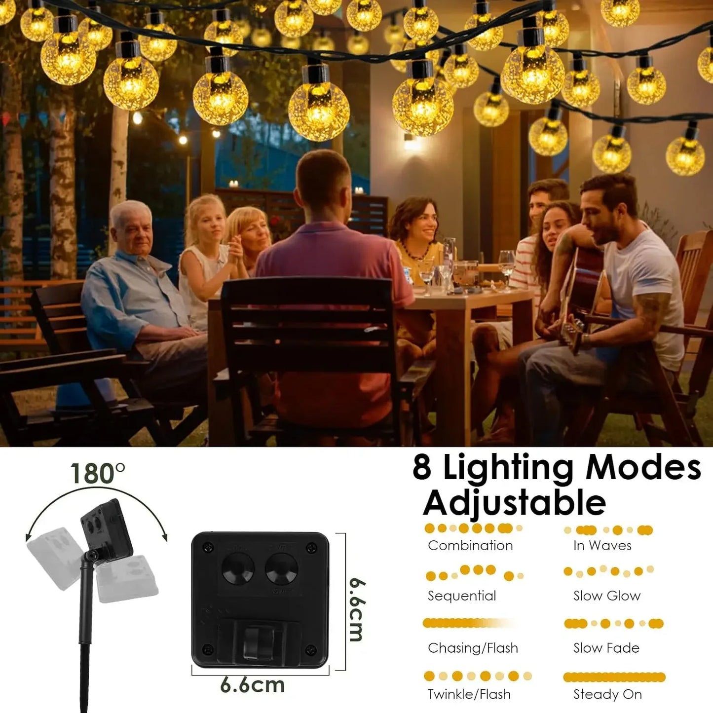 Solar Outdoor Courtyard Lights LED String Lights Waterproof Garden Decorations String Flashing Lights with Crystal Ball Bubble
