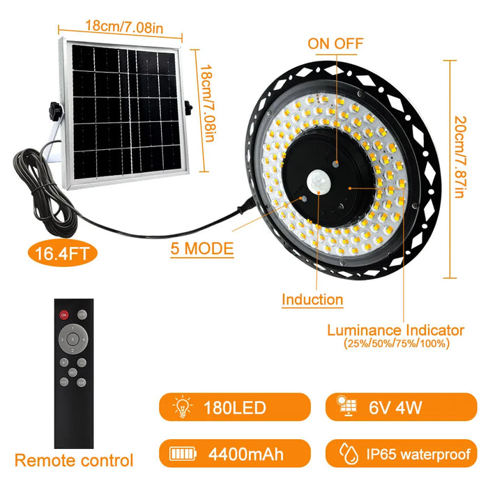 Solar Lights Indoor Outdoor Solar Pendant Light 180/228 LED Shed Lamp Motion Sensor with Remote IP65 Waterproof Barn Gazebo Yard
