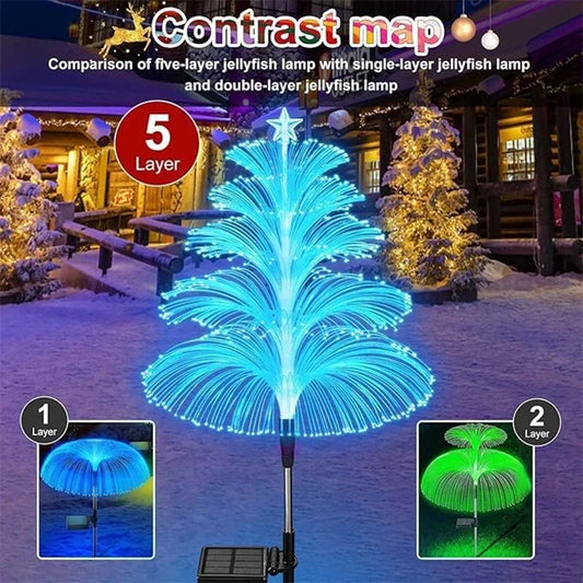 Solar Christmas Tree Lights Decorations Outdoor Waterproof 5 Layer Optical Fiber 7 Color Changing for Yard Pathway Outside