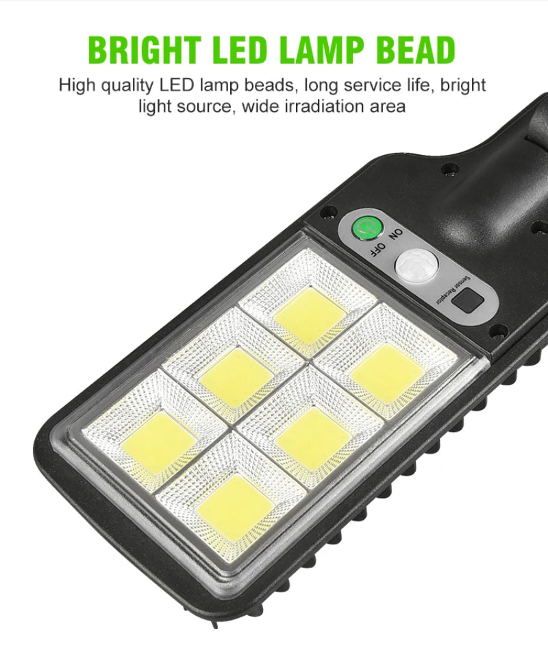 Outdoor Solar Street Lights Waterproof Motion Sensor Wall 72COB LED Lamp 3 Lighting Mode Solar Powered Lights for Garden Patio