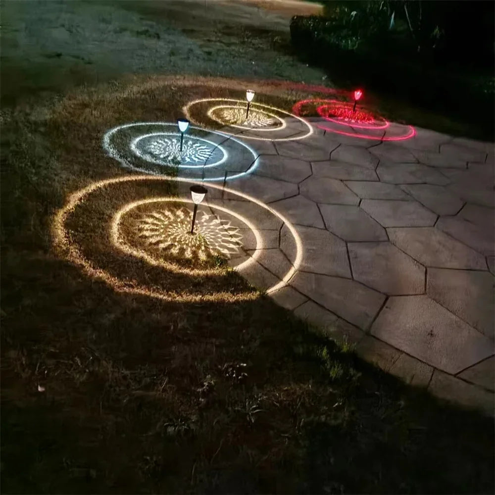 1-4Pack Solar Pathway Lights Outdoor Waterproof Round Circel Pattern On The Ground Light The Way for Yard Garden Path Walkway
