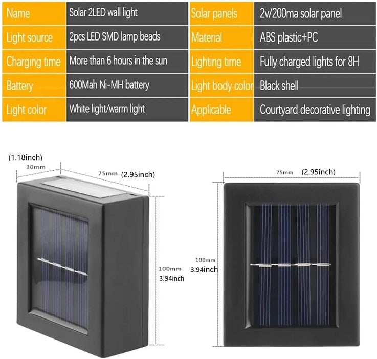 Solar Up and Down Spot Lights Outdoor, Street Wall Light Lamp Solar Powered Sunlight Waterproof Solar Lamp Garden Decorative