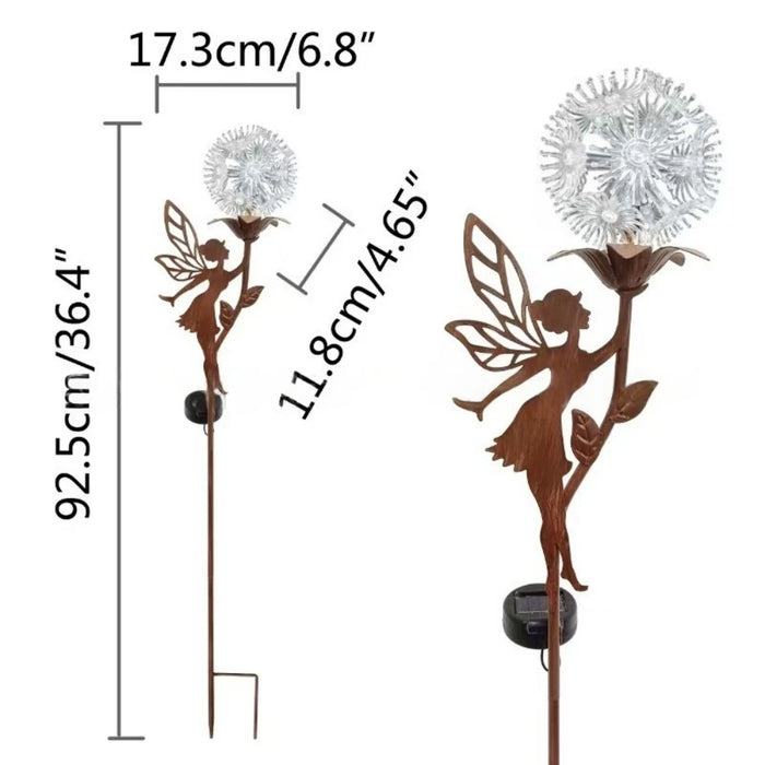 Solar Flower Dancing Dandelion Fairy Garden Sculptures Light Garden Ornaments Art Decorations for Outdoor Yard Lawn Patio
