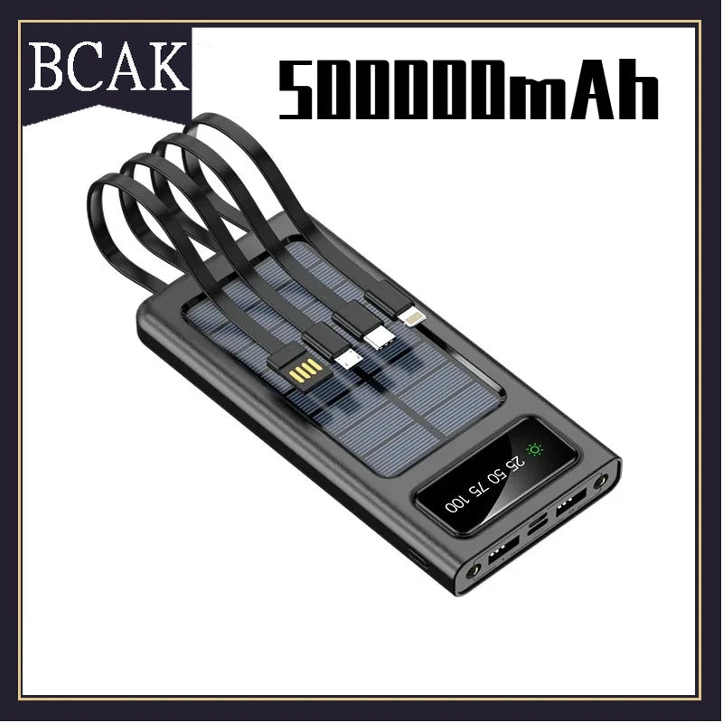 BCAK  Solar Power Bank 500000MAH  Convenient Ultra-thin Built-in Cable Outdoor Camping Mobile Power Supply /200000mAh /300000mAh