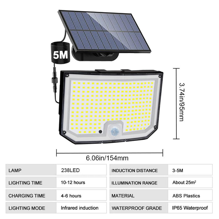Solar Security Lights Motion Sensor Outdoor 318/238/226LED Garden Lights Waterproof Split Flood Wall Lights Solar Powered 3 Mode