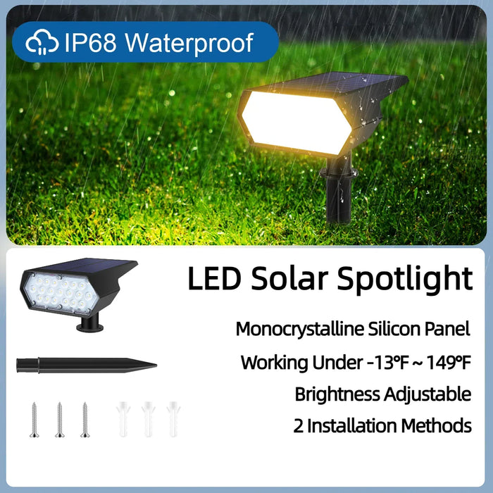 LED Solar Spotlight Floodlight High Bright Dimmable With Large Solar Panel Built-in 1200mAh Battery For Outdoor Garden Yard Lawn