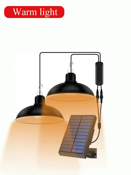 Solar Powered Pendant Light Single/Double Head Outdoor Waterproof LED Light With Remote Control Pendant Light Camping Garden