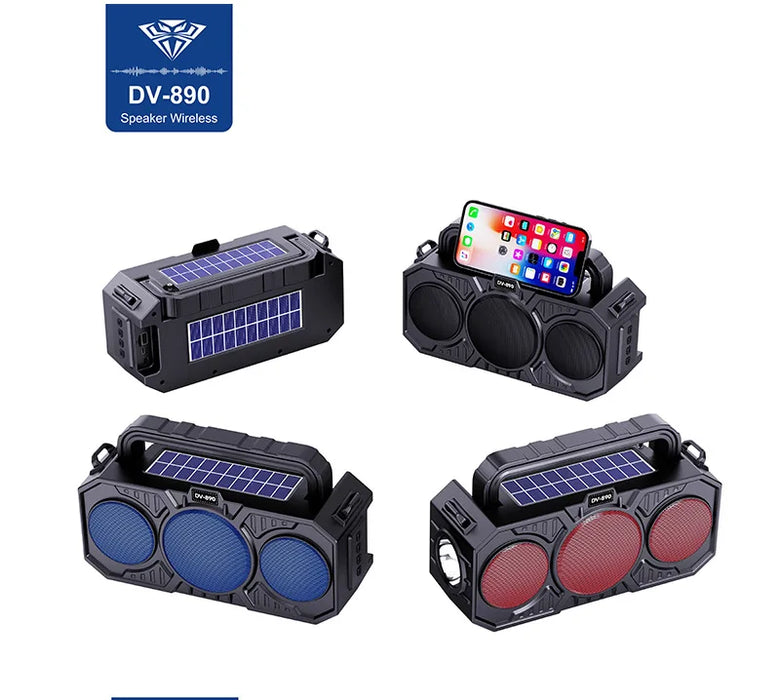 Solar Wireless Bluetooth Speaker Dual Solar Power Rechargeable with Flashlight  FM Radio TF USB MP3 Music Player Audio System
