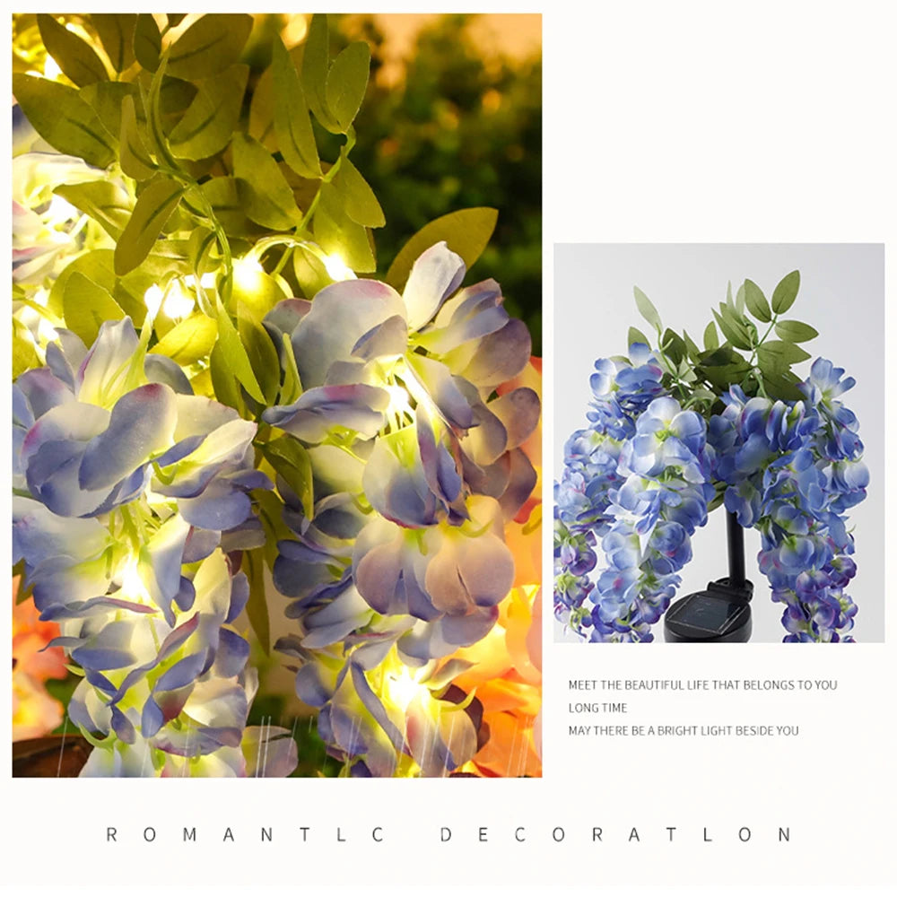 Solar Outdoor Decor Light Realistic Wisteria Floral Waterproof Artificial Flowers Light Solar Powered Garden Lawn Yard Lamp