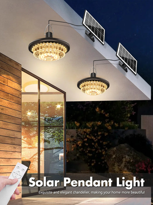 Solar Shed Light Indoor Outdoor with Motion Sensor Solar Pendant Light 5 Mode Timers Waterproof Gazebo Garage Shop Barn Home