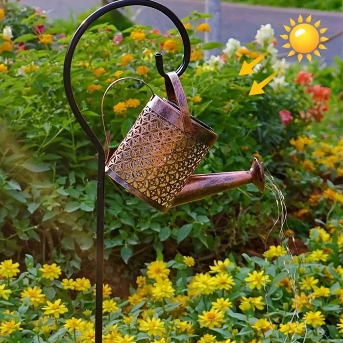 Metal Lantern Solar Watering Can Light - Outdoor Waterproof Shower Lights for Garden Decorations LED Fairy Art Decorative Lights
