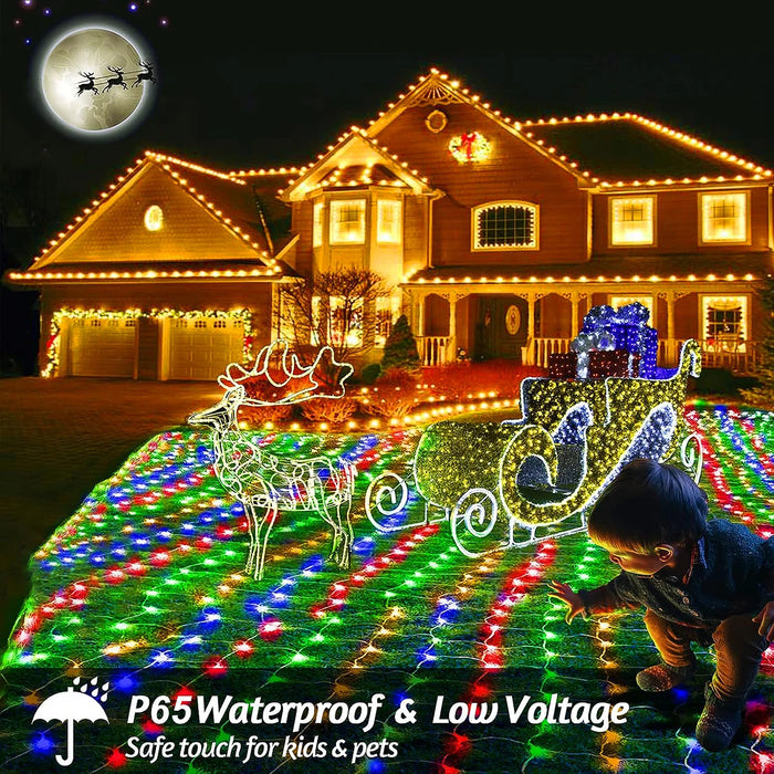1pc Solar Net Lights Bush Net Lights Mesh Lights 8 Modes Remote Control Auto On/Off Outside Twinkle Lights For Patio Wall Roof