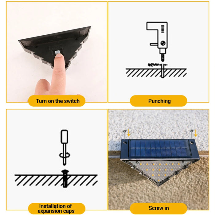 Outdoor Solar Step Lights Warm White Triangle Waterproof Auto on Decoration Deck Lights for Patio Yard Driveway Porch Light