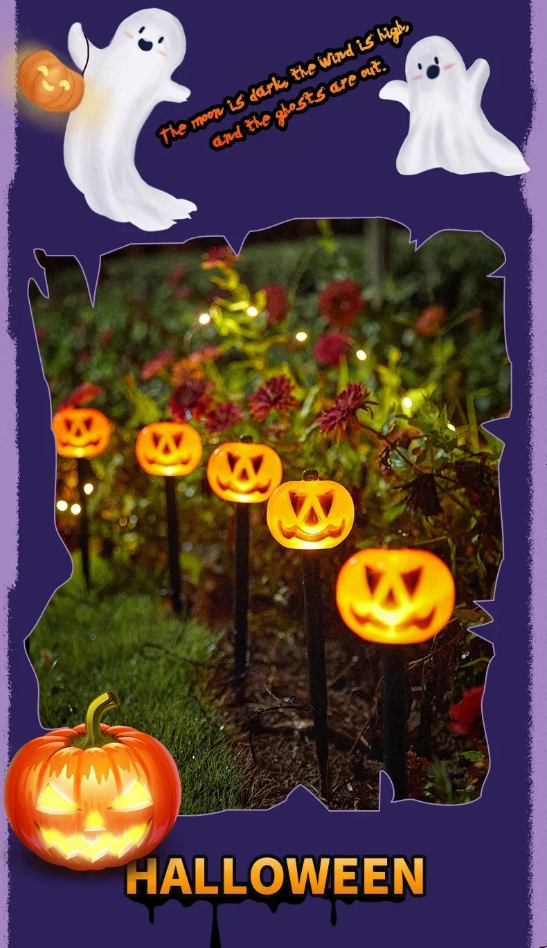 2PCS Solar Powered Lawn Lamp  Set of 5 Cute Ghost lanterns Decorated Halloween Party Decoration For Home bar Atmosphere Decor