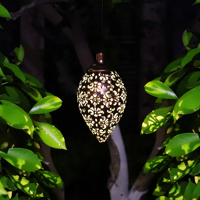 LED Hanging Solar Lights Lantern Metal Lamp Waterproof Outdoor Solar Lamp for Garden Projection Light Halloween Home Decoration