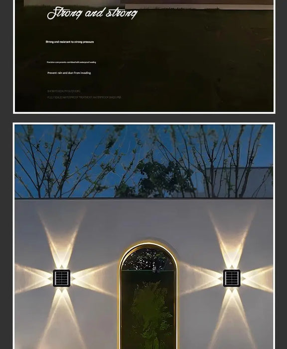 Solar Outdoor Ambient Wall Lamp Four Sided Lighting for Courtyard Garden Porch Front Door Staircase Waterproof Solar Fence Light