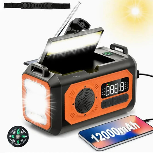 AM/FM/NOAA Solar Hand Crank Radio 12000mAh Emergency Radio Reading Lamp Flashlight SOS Alarm Power Bank Speaker רדיו ופנס חירום