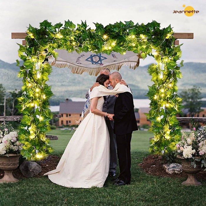 Solar Vine String Lights LED Solar String Lights Outdoor Waterproof Artificial Ivy Leaf Plants Lights for Garden Wedding Fence