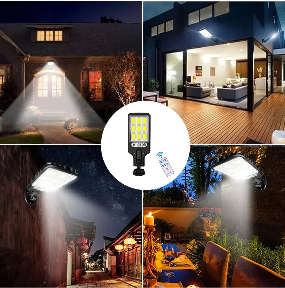 LED Solar Street Light Outdoor Waterproof Motion Sensor Remote Control Lights 3 Mode Courtyard Porch Decorative Wall Lamp