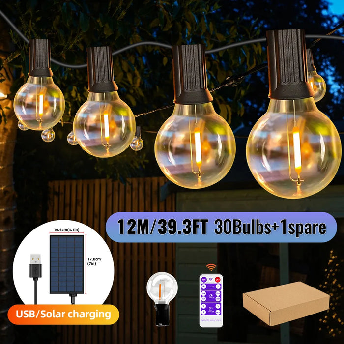Solar String Lights Outdoor G40 Patio Lights with LED Shatterproof Bulbs,Weatherproof Hanging Lights for Backyard Bistro