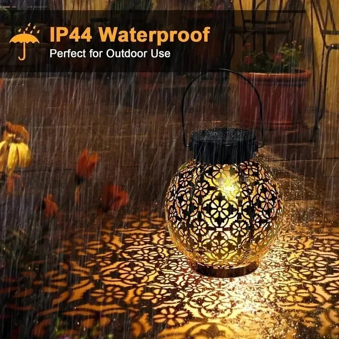 Solar Powered Garden Lights Outdoor Waterproof Metal Lanterns Hollow Design Projection Lighting for Patio Yard Decoration ﻿