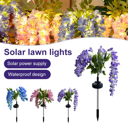 Solar Outdoor Decor Light Realistic Wisteria Floral Waterproof Artificial Flowers Light Solar Powered Garden Lawn Yard Lamp