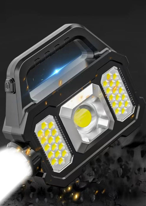 Solar Rechargeable LED Flashlight COB Zoomable Waterproof Tactical Torch Lamp Bulbs Can Charge Mobile Phone Camping Flashlight