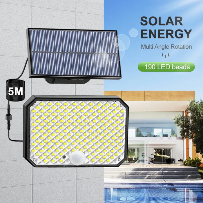 Solar Security Lights 190LED Solar Lights Outdoor Motion Sensor Waterproof 3 Modes   Solar Flood Wall Lamp Yard Garage Garden
