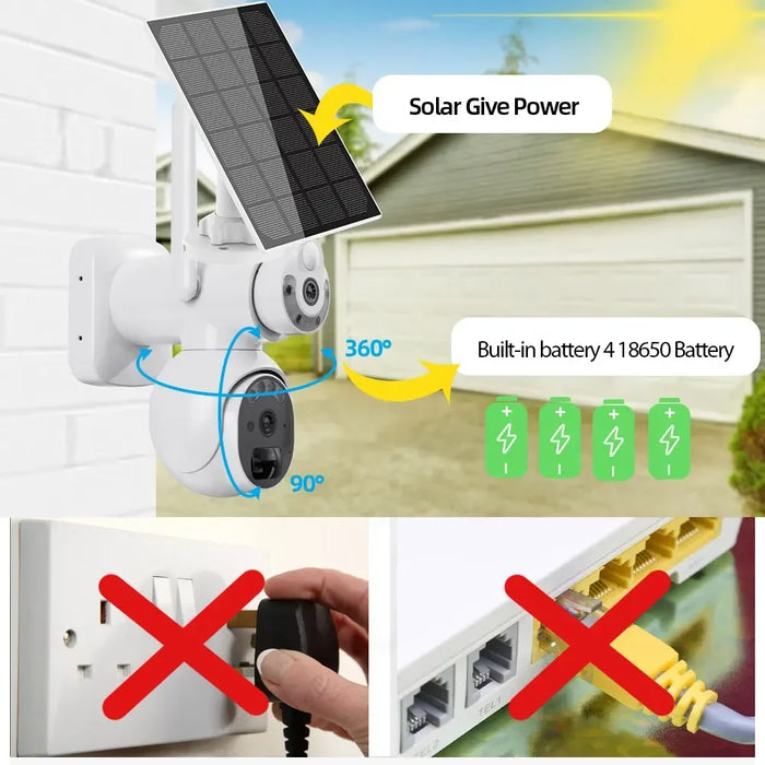 Solar Wireless PTZ Security Camera Auto Traking Outdoor 4K HD Wifi Battery CCTV Video Surveillance Camera Color Night Vision 8MP