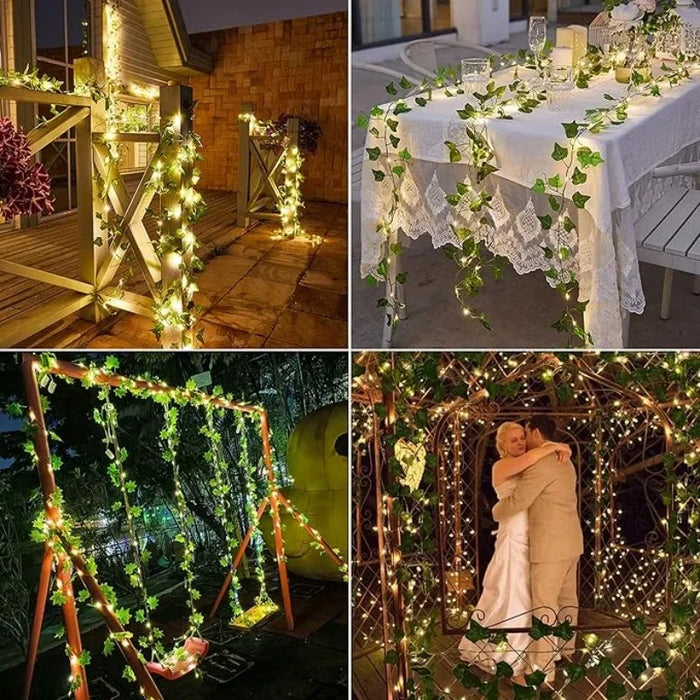 7/12M Solar Green Leaf String Lights Artificial Vine Fairy Lights Christmas Tree Garland Light  Home Holiday Lighting Decoration