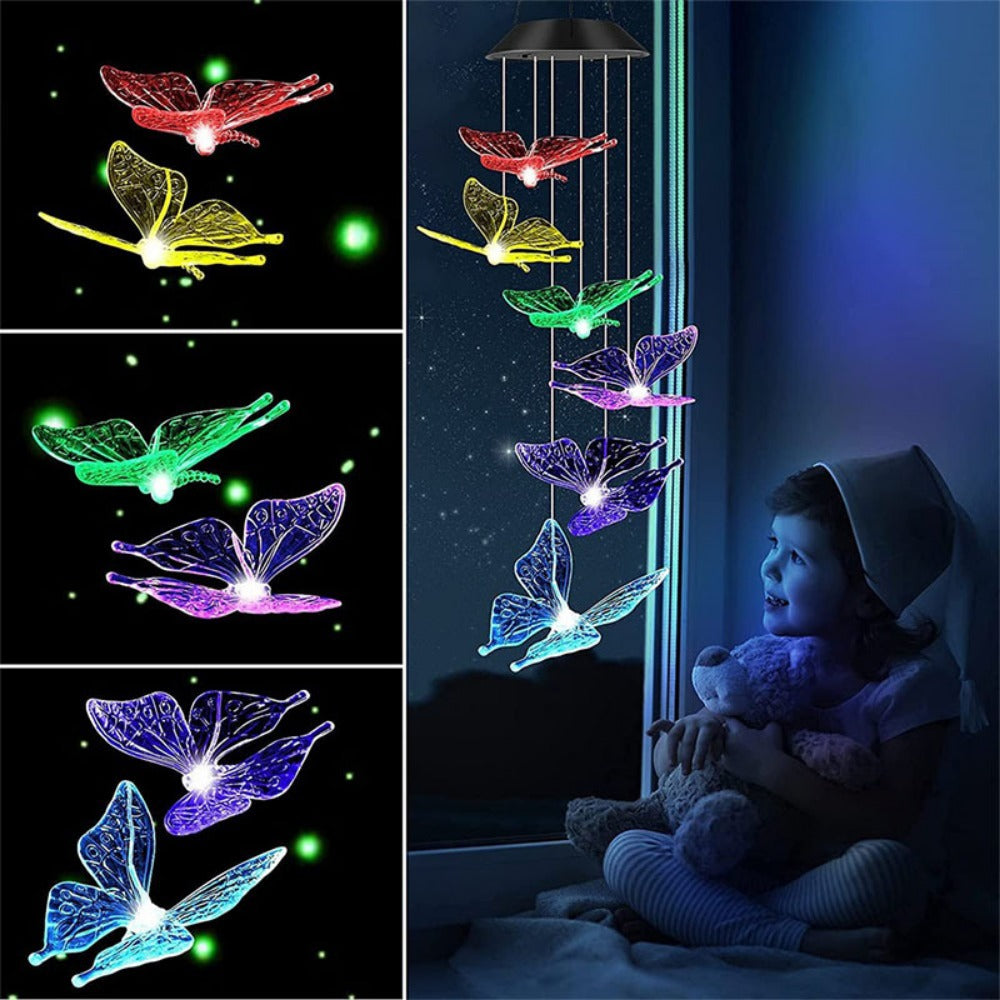 Solar Light Butterfly Windchime Light Rechargeable Christmas All Hallows' Day Party Atmosphere Landscape Balcony Decoration Lamp