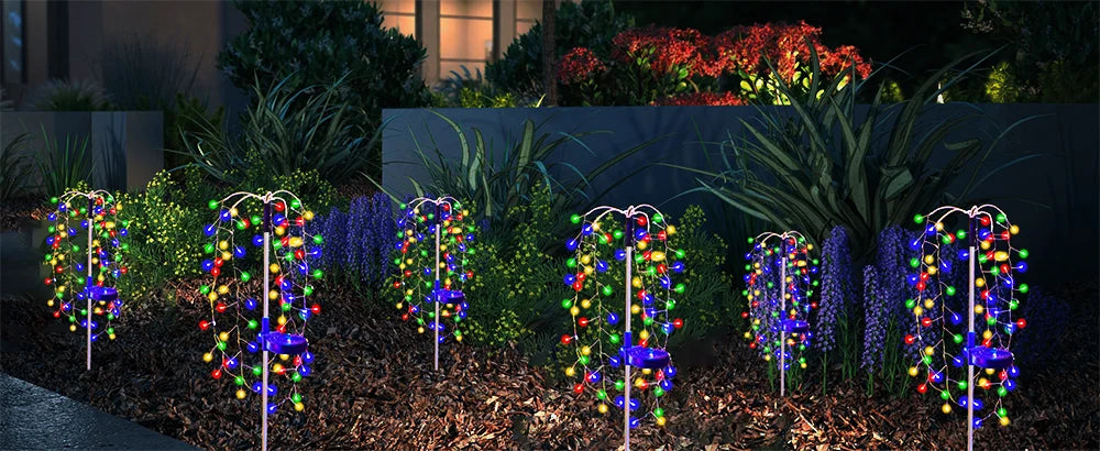 Solar-Powered Garden Lights Outdoor Waterproof Firecracker Fireworks Lights for Patio Pathway Lawn Party Camping Decoration