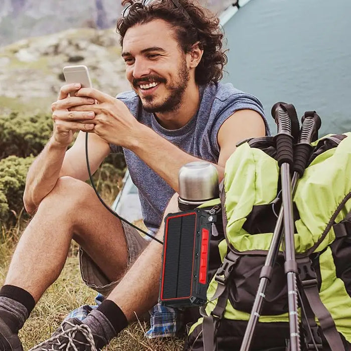 Solar Power Bank Hand-Cranked Battery Bank Charger With LED Light Foldable Powerbank Built-In SOS Alarm Function And Compass For