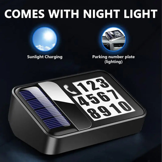 Car Solar Charging Parking Number Plate Luminous LED Digital Temporary Parking Card Auto Stop Phone Number Card For Car Supplies