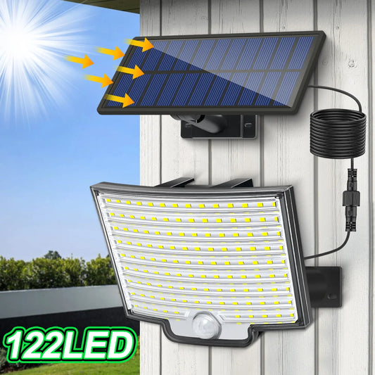 Solar Flood Lights Outdoor 122 LED Solar Motion Lights Remote Solar Security Lights Wall Lights Waterproof 3 Modes Garden