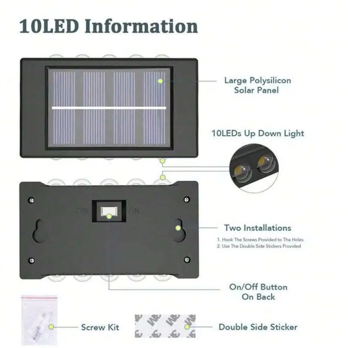 Solar Wall Lamp Outdoor Waterproof Solar Powered Light UP and Down Illuminate Home Garden Porch Yard Decoration Outside Sunlight
