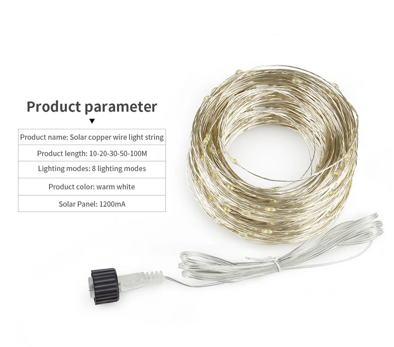 Outside Lighting Courtyard Gazebo Balcony Garden Decoration Solar LED Lights Ground Spike Solar Lamp Copper Wire String Light