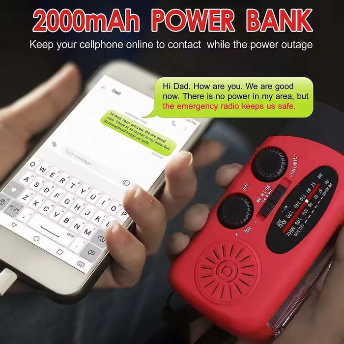 Outdoor Camping Emergency Radio Solar Hand Crank Dynamo Radio FM/AM/NOAA 2000Mah Phone Charger Power Bank Flashlight SOS